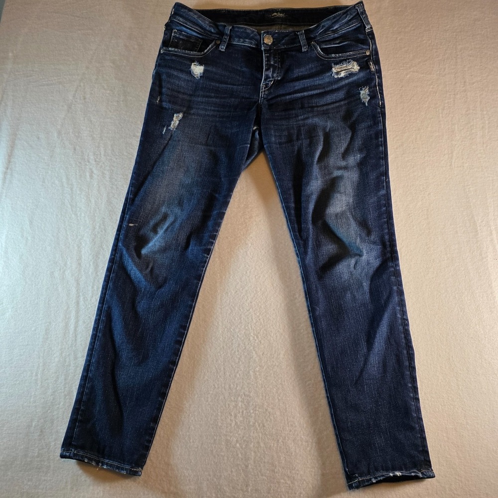 Silver Jeans Co Sam Slim‎ Leg Distressed Dark Wash Jeans W30 L27 L27107SSX403